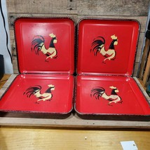 X4 VTG Tray Red with Rooster European Charm Farmhouse Boho Home Decor - £63.12 GBP