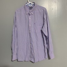 IZOD Dress Shirt Mens XL Pink Blue Plaid Cotton Long Sleeve Collared But... - $14.59