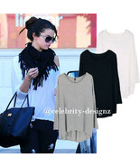Women&#39;s Long Sleeve Loose Fit Draped Oversized Jersey T Shirt Uneven Hem - $27.32 CAD