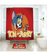 Tom And Jerry 001 Shower Curtain Bath Mat Bathroom Waterproof Decorative - £18.07 GBP+