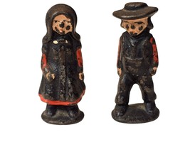 Vintage Cast Iron AMISH Mennonite BOY &amp; GIRL Children Figurines 2&quot; - £9.29 GBP