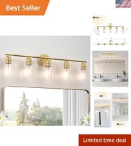 Sophisticated 5-Light Bathroom Light Fixture - Brushed Gold &amp; Clear Glass - $104.99