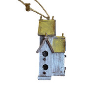 Midwest-CBK Victorian Bird House Resin Christmas Ornament Gray Yellow 3 inch - £6.58 GBP
