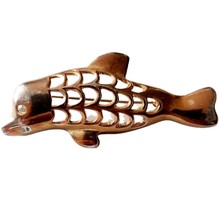 Vintage Dolphin Brooch Copper Tone Rhinestone Eye Pin Sea Life 3&quot; Jewelr... - $24.99
