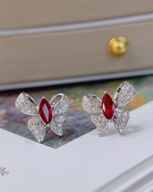 2Ct Marquise Cut Simulated Red Ruby Diamond Stud Earring 14K White Gold Plated - £90.99 GBP