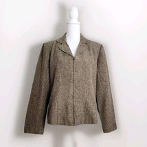 Adolfo Studio size 12 Women&#39;s Brown Twill Career Work Blazer Jacket Zip Up Lined - $13.85