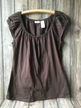 Liz &amp; Co Womens Brown Short Sleeve Top Shirt Sizse M - £5.27 GBP