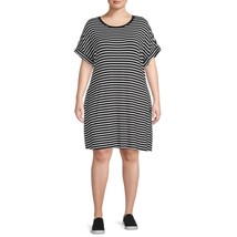 Terra &amp; Sky Women&#39;s Plus Size 1X Roll Cuff T-Shirt Dress, Black &amp; White ... - $380.15 MXN