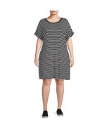 Terra &amp; Sky Women&#39;s Plus Size 1X Roll Cuff T-Shirt Dress, Black &amp; White ... - $20.00