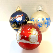 Vintage Ks Glass Christmas Ball Ornaments Santa Snowmen Snowflakes Lot 3 - £12.44 GBP
