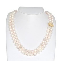 Diamond Akoya Pearl Necklace 14k Gold 17 in 2-Strand Certified $9,750 010933 - £1,868.60 GBP