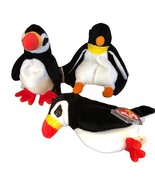 Lot Of 3 TY Beanie Baby PUFFER the Puffin &amp; WADDLE the Penguin 5-6&quot; Plush - $23.14 CAD