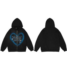 Hip Hop Streetwear Hooded Jacket 2022 Men Graffiti Heart Letter  Print J... - £145.91 GBP