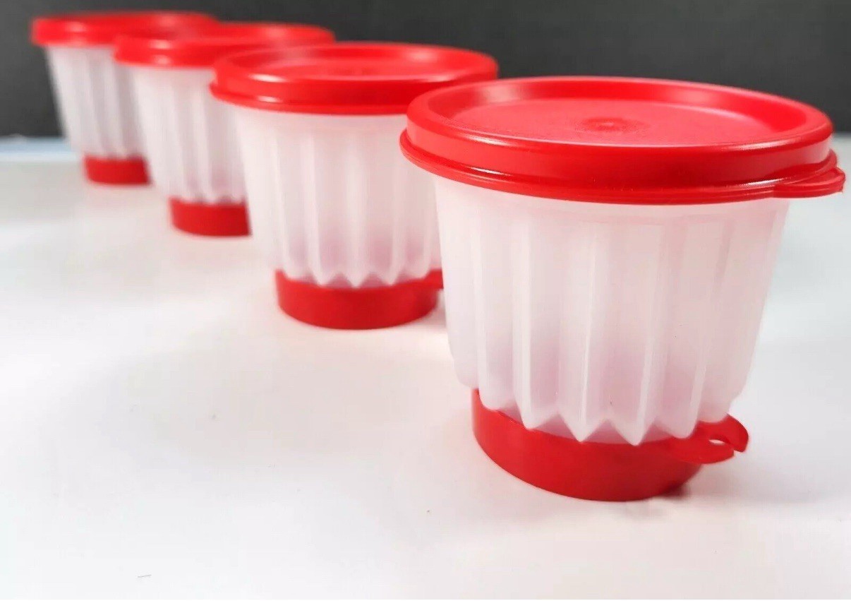 NEW Set 4 Tupperware Jel-ette Jello Sheer Red Individual Cup Molds Puddi... - $19.59