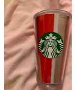 Starbucks 2018 Holiday Tumbler 2018 Grande Red Gold Glitter Striped 16 O... - $22.76 CAD