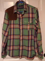Vtg Polo Ralph Lauren Flannel Shooting Shirt Mens M Leather Patch Green ... - £23.56 GBP