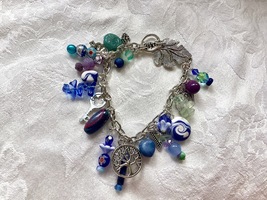 Bracelet Large Size Charm Polymer Clay Glass Beaded Metal Charms Handmade OOAK - $42.99