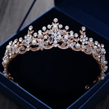  Elegant Crystal Pearl Bridal Crown Woman Tiaras Hair Jewelry Ornaments Hairwear - £14.20 GBP