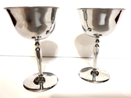Stainless Steel Wine Glass Goblets 4.5&quot; Tall 3&quot; Wide Set Of 2 Silver Tone  - $7.68