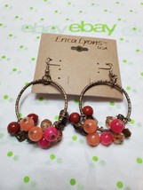 Erica Lyons Gold Tone French Wire Dangle Round Beaded Earrings Pink &amp; Brown - £9.39 GBP