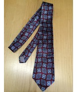 Christian Dior Men&#39;s Tie Maroon &amp; Blue Print 100% Silk Neck Tie 3.5&quot; X 57&quot; - £15.53 GBP