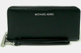 New Michael Kors Jet Set Large Travel Continental Wallet Leather Black / Silver - £59.56 GBP