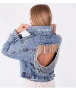 Collar Print Denim Jacket for Bride Bridesmaid, Personalized Jean Jacket... - $130.90