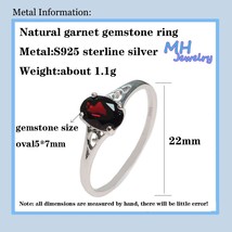 jewelry Natural red garnet Gemstone Simple small Ring Real 925 Sterling Silver F - £22.19 GBP