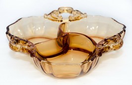 Vintage 3 Section Divided Amber 3 Handle Condiment Serving Dish - $12.86