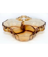 Vintage 3 Section Divided Amber 3 Handle Condiment Serving Dish - £10.31 GBP