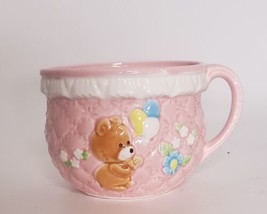 Vintage 1987 Lefton Pink Cup Mug Planter 06081 Japan Bear Balloons Blue Flowers - £13.33 GBP
