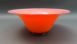 Venini 1994 Signed Italian Murano Pink &amp; Gold Art Glass Footed Bowl 11 1/2&quot; - £391.12 GBP