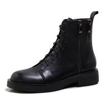 Women Genuine Leather Motorcycle Boots Platform Flat Round Toe Shoes Cow Leather - £120.71 GBP
