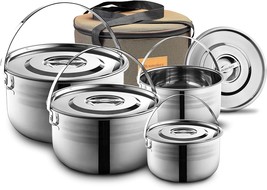 Camping Cookware Set - Compact Stainless Steel Campfire Cooking Pots And Pans | - £73.18 GBP