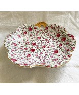 Vintage Red Rose Chintz Floral Bowl Scalloped Edge Gold Trim Unmarked - $225.61 MXN
