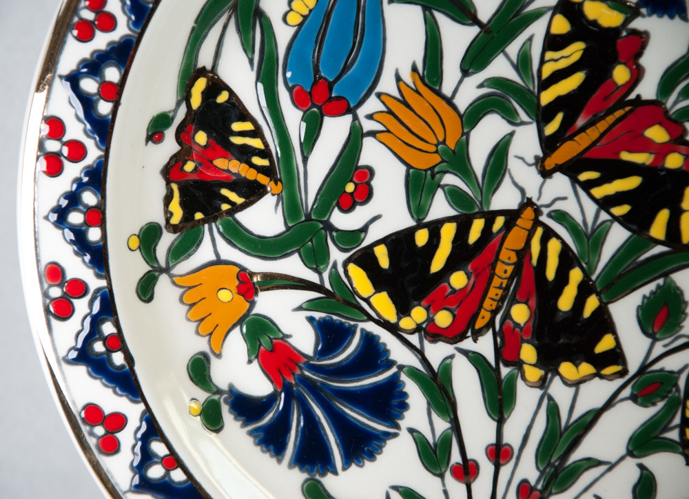 Olympia SA Ceramica Ibiscus 10" Decorative Plate 24K Gold Made in Rhodes Greece Item image 2