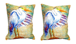 Pair of Betsy Drake Egret on Rice No Cord Pillows 16 Inch X 20 Inch - £63.31 GBP