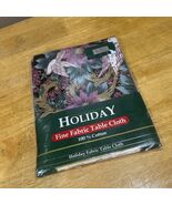 Christmas Holiday Fabric Tablecloth Purple Turquoise Birds Poinsettias 6... - €17,00 EUR