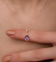 Alexandrite Charm Necklace, 14K Rose Gold Plated Pear Shape Pendant For Her - £78.60 GBP