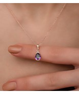Alexandrite Charm Necklace, 14K Rose Gold Plated Pear Shape Pendant For Her - £77.45 GBP