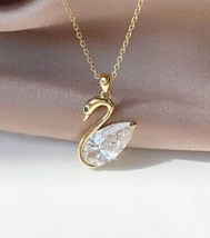 14K Yellow Gold Plated 3Ct Pear Cut Simulated Diamond Swan Shape Women&#39;s Pendant - £67.25 GBP