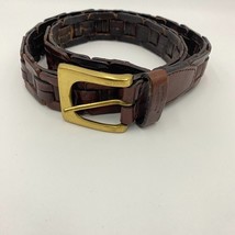 Hush Puppies Womens Belt Sz Small Brown Leather Basketweave Solid Brass ... - $14.85