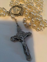 Catholic St. Gerard  Rosary Faux Pearls  Pewter Center crucifix - £25.23 GBP