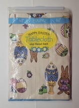 Peva Vinyl Tablecloth W/ Flannel Back 60&quot; Round Easter Bunnies Eggs Bask... - £15.81 GBP