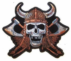 large JUMBO SKULL VIKING WITH AXES JACKET BACK PATCH JBP55 NEW warrior h... - $18.99