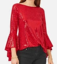 nwt $89 Vince Camuto Long Flutter Sleeve Sparkle blouse Metallic valenti... - $18.80
