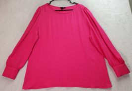 Halogen Blouse Top Womens XL Pink 100% Polyester Long Sleeve Round Neck Pleated - £15.47 GBP