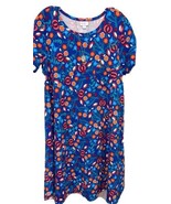 NWT LuLaRoe Medium Royal Blue Pink White Floral Jacquard Carly Swing Dress - $41.57