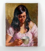 &quot; Morning Tè &quot; Da Montrec, Pittura a Olio su Tela, 16x12 - £1,069.56 GBP