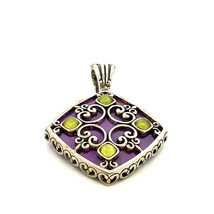 Vintage Sterling Signed Carolyn Pollack Relios Square Charoite &amp; Peridot Pendant - £138.48 GBP